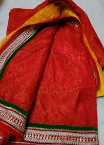 Vibrant Yellow &amp; Red Saree with Blouse