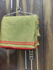 Beautiful Green khan Saree with Red Border