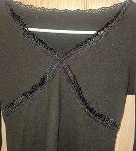 Black Lace Trim Long Sleeve Top