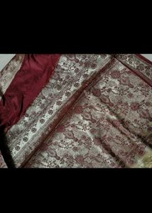 Elegant Gold and Maroon Silk saree