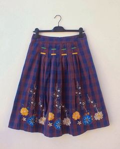 Cottage-core embroidered midi skirt