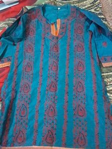 Teal & Red Paisley Print Kurta