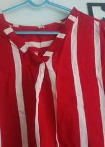 Red and White Striped Long Sleeve Top