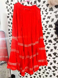 Vibrant Red Tiered Ethnic Skirt