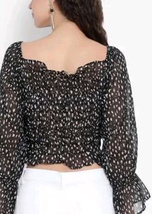 Black &amp; White Print Crop Top