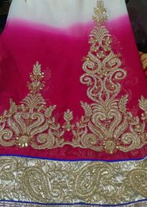 Embroidered Pink and White Saree