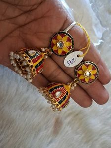 Vibrant Jhumka Earrings with Pearls