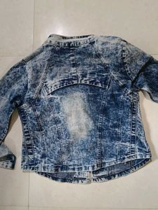 Men or Women Acid Wash Denim Biker Jacket