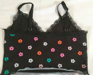 Cute Floral Black Crop Top
