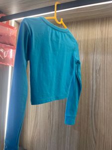 Aqua Blue Long Sleeve Crop Top
