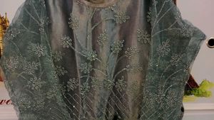 Elegant Smoky Grey Embroidered Party Wear Gown