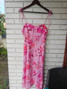Pink Floral Spaghetti Strap Dress