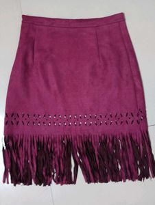 Magenta Suede Fringe Mini Skirt