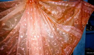 Peach Floral Organza Saree