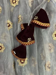 Maroon Velvet Choli With Organza Lehnga
