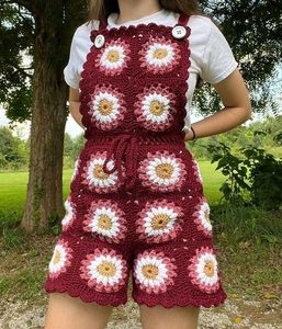 Boho Crochet Floral Shortalls