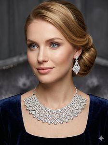 silver Stunning Rhinestone Necklace & Earring Set