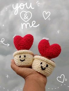 Crocheted Heart Pot Decor