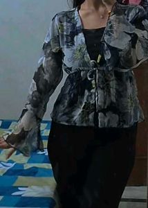 Sheer Floral Tie-Front Blouse