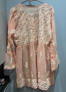 Beautiful Peach Mirrored Chikankari Kurta
