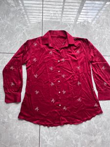 Elegant Red Embroidered Shirt