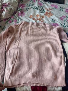 Light Pink Ribbed V-Neck Sweater