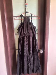 Black Button-Front Midi Dress