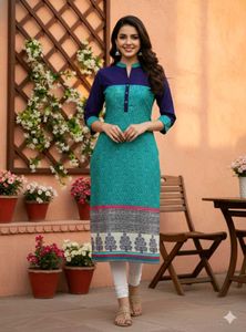 bust 38 Stylish Teal & Navy Blue Kurti