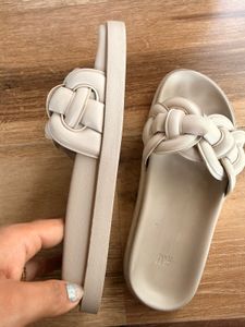 Stylish Beige Braided Slides