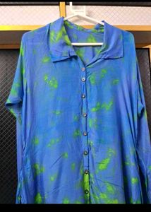 Blue &amp; Green Tie-Dye Shirt Dress