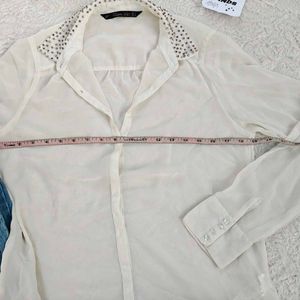 Y2k Pinteresty Cream Embellished Collar Blouse