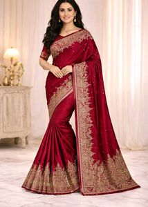 Maroon Saree with Embroidery