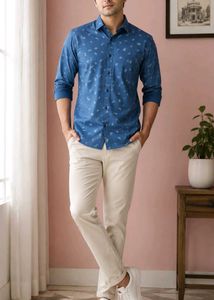 Men's Blue Printed Casual Shirt