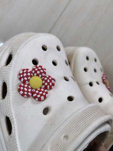 White Croc-style Clogs with Flower Charms