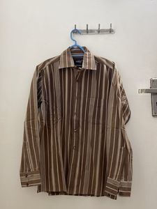!Coffee Brown Striped Pure Cotton Shirt