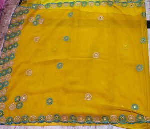 Vibrant Yellow Embellished Saree