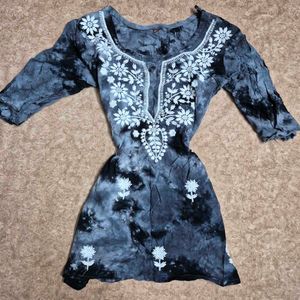 embroided grey tye dye kurti top