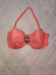 Coral Bikini Top with Rhinestone Detail