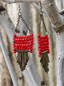 Unique Red Beaded Dangle Earrings