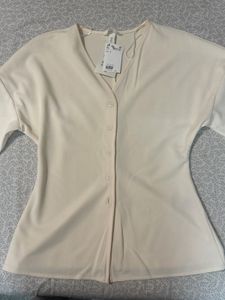 Cream V-Neck Button-Up Top