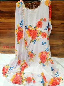 White Floral one pc  with dupatta xxl