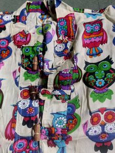 mens Vibrant Owl Print Kurta