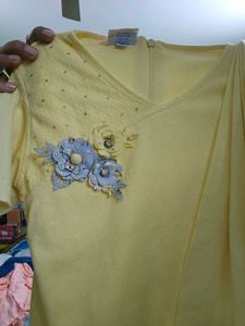 Cute Yellow Top &amp; Floral Skirt Set