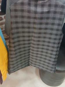 Men's Grey Plaid Nehru Jacket