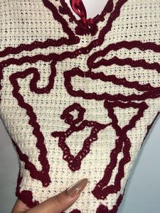 Boho Cream &amp; Burgundy Crocheted backless Top 👠