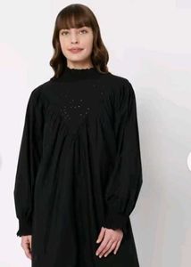 Black Embroidered Bayside Ladder Trim Dress.