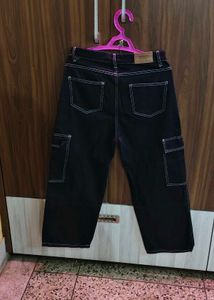 Black Cargo Pants with Contrast Stitching