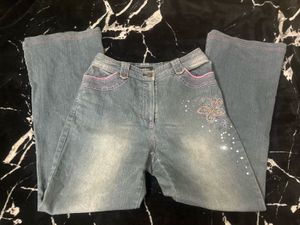 Embroidered Blue Denim Jeans
