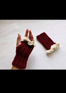 Burgundy Ruffle Fingerless Gloves