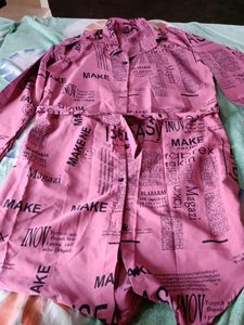 Newspaper Print Midi Dress And Shirt , Colour - Pink , Size- M